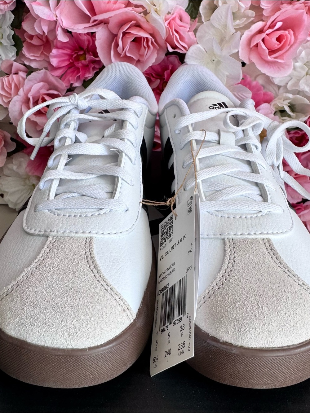 adidas White Sneakers with Black Stripes and Brown Sole - Picture 2 of 5